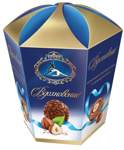 Конфеты в коробке Вдохновение с шоколадно-ореховым кремом и целым фундуком, 150 г
